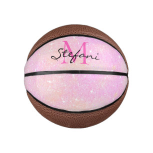 Cute Modern Unicorn Pink Faux Glitter monogram Mini Basketball