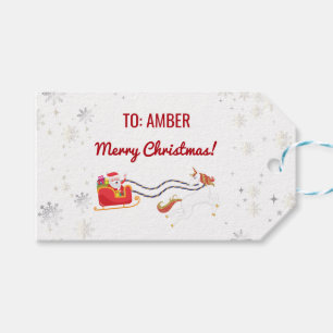Cute Modern Unicorn Santa Personalized Name Xmas Gift Tags