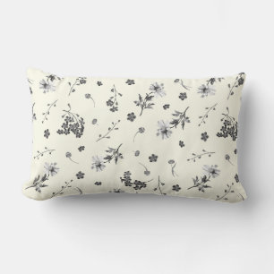 Cute Modern Vintage Gray White Wildflowers  Lumbar Pillow