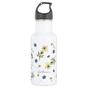 Cute Modern Vintage Wildflowers Name on Ivory 532 Ml Water Bottle