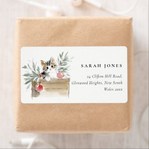 Cute Modern Watercolor Christmas Box Cat Address