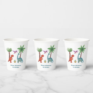 Cute  modern watercolor dinosaur themed birthday   paper cups