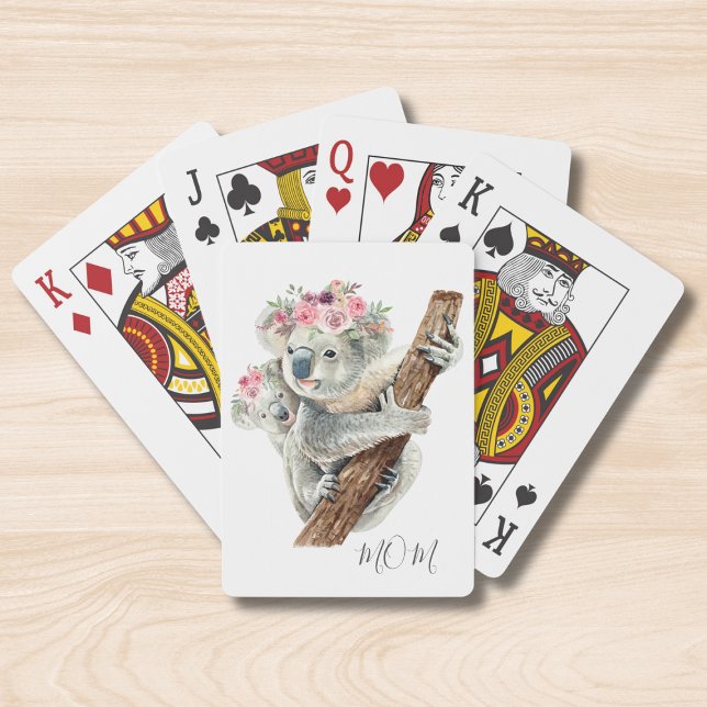 Cute Modern Watercolor Floral Koala Personalized Playing Cards (Creator Uploaded)