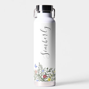 Cute Modern Watercolor Floral White And Purple Water Bottle