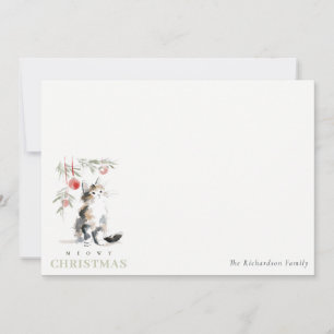 Cute Modern Watercolor Meowy Christmas Tree Cat Card