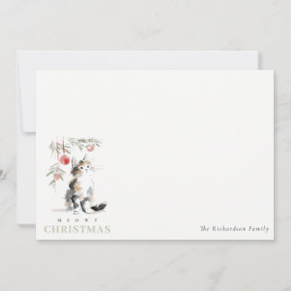 Cute Modern Watercolor Meowy Christmas Tree Cat Card