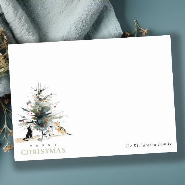 Cute Modern Watercolor Meowy Christmas Tree Cats  Card (Creator Uploaded)