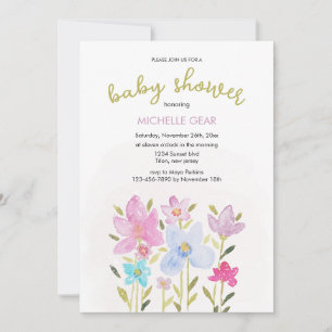 Cute Modern Watercolor Wildflower Illustration Invitation