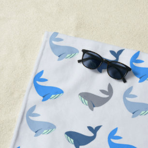 Cute Modern Whale Illustrated Pattern Blue Beach Towel