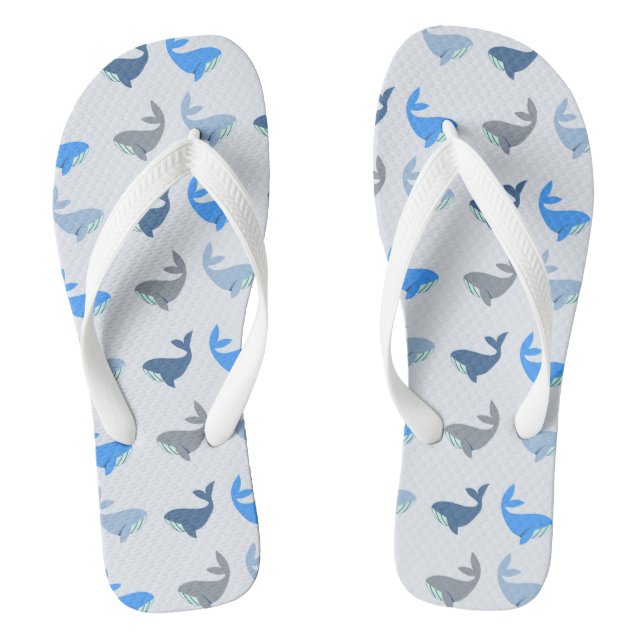 Cute Modern Whale Illustrated Pattern Blue Flip Flops (Footbed)