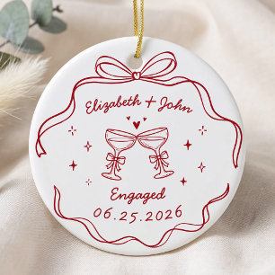 Cute Modern Whimsical Hand Drawn Engagement Ceramic Ornament