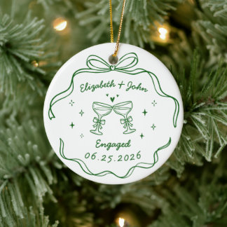 Cute Modern Whimsical Hand Drawn Engagement Ceramic Ornament