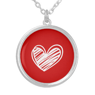 Cute Modern White And Red Heart Trendy Love Womens Silver Plated Necklace