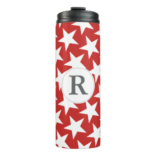 Cute Modern White Stars Monogram Thermal Tumbler