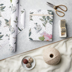 Cute Modern White Watercolor Floral Pattern  Wrapping Paper
