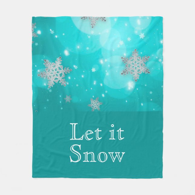 Cute Modern Winter Snowflakes Blue Fleece Blanket (Front)