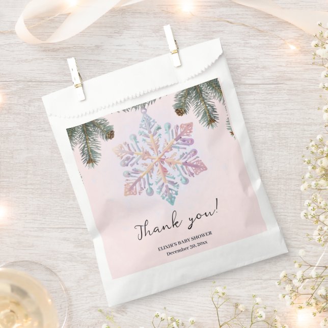 Cute Modern Winter Snowflakes Cute Baby Shower Favour Bag (Clipped)