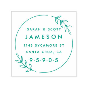 Cute Modern Wreath Married Couple Return Address Self-inking Stamp