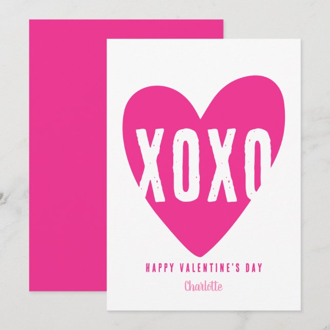 Cute Modern XOXO Heart Personalized Valentine's Holiday Card (Front/Back)