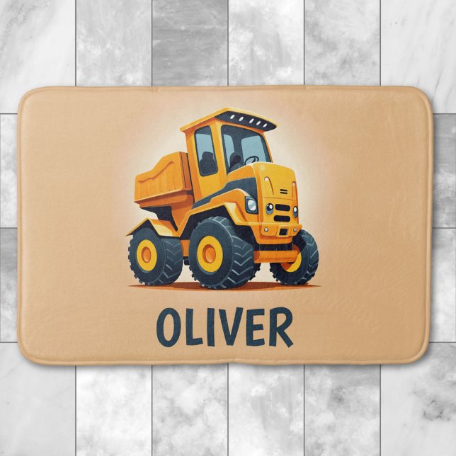 Cute Modern Yellow Construction Truck Bath Mat (Creator Uploaded)