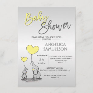 Cute Modern YELLOW Mommy Elephant & Baby Shower Invitation