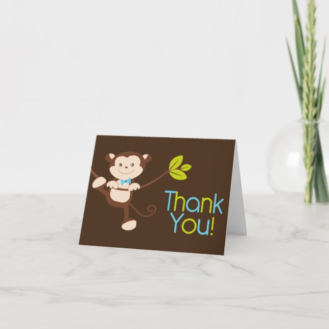 Cute moderne Singe Carte de remerciements d'annive (Devant)
