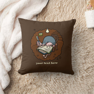 Cute Mole Writer Custom Text Busy Writing Cartoon Throw Pillow
