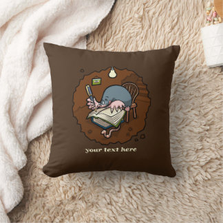 Cute Mole Writer Custom Text Busy Writing Cartoon Throw Pillow
