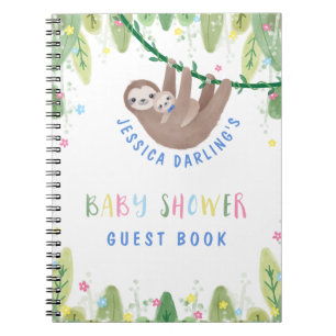 Cute Mom and Baby Boy Sloth Guest Book