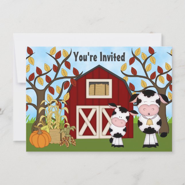 Cute Mom and Baby Cow Autumn Baby Shower Invite (Front)