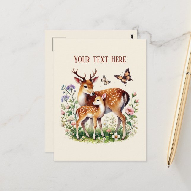 Cute Mom and baby deer add your message  Postcard (Front/Back In Situ)