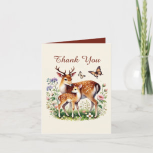 Cute Mom and baby deer add your message  Thank You Card