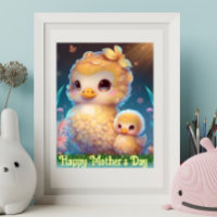 Cute Mom and Baby Duck in Garden Mother's Day Art