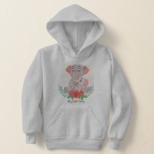 cute Mom and Baby Elephant Hoodie for Girls