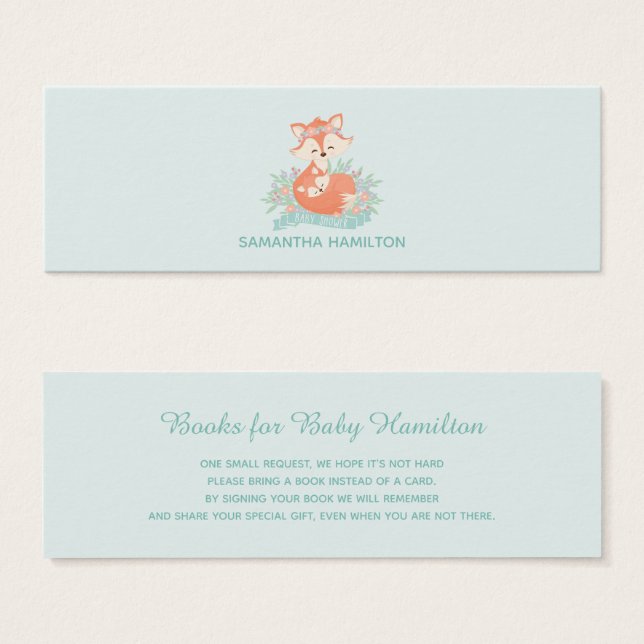 Cute Mom and Baby Fox Boy Baby Shower Book Request (Front & Back)