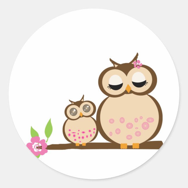 Cute mom and baby owl classic round sticker (Front)