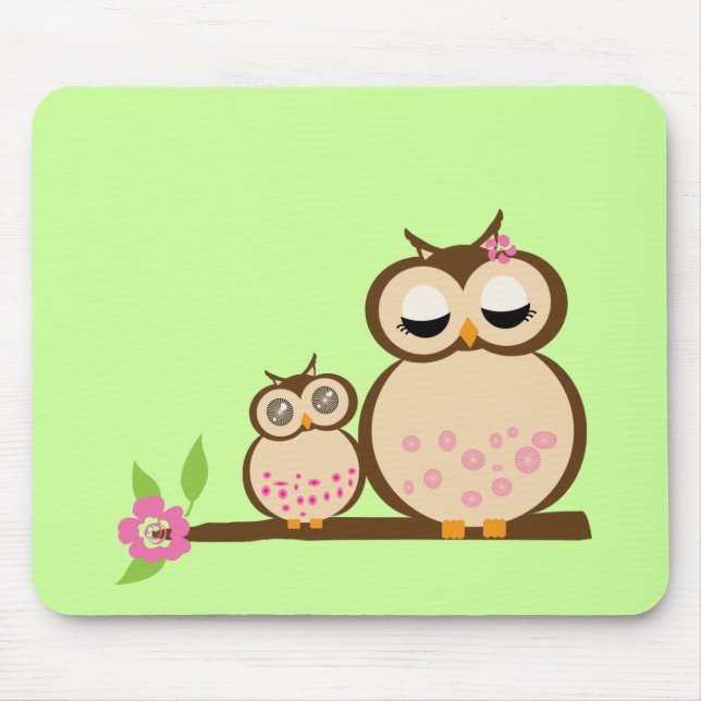 Cute mom and baby owl mouse pad (Front)