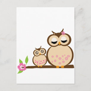 Cute mom and baby owl postcard