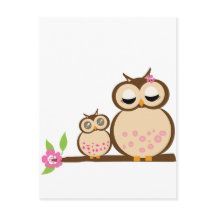 Cute mom and baby owl