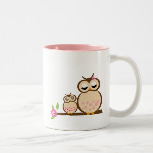 Cute mom and baby owl Two-Tone coffee mug