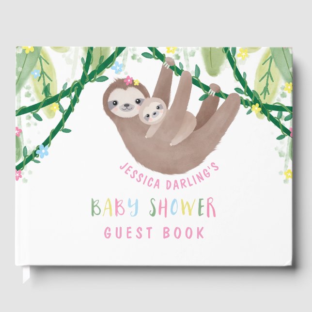 Cute Mom and Baby Sloth Guest Book (Front)