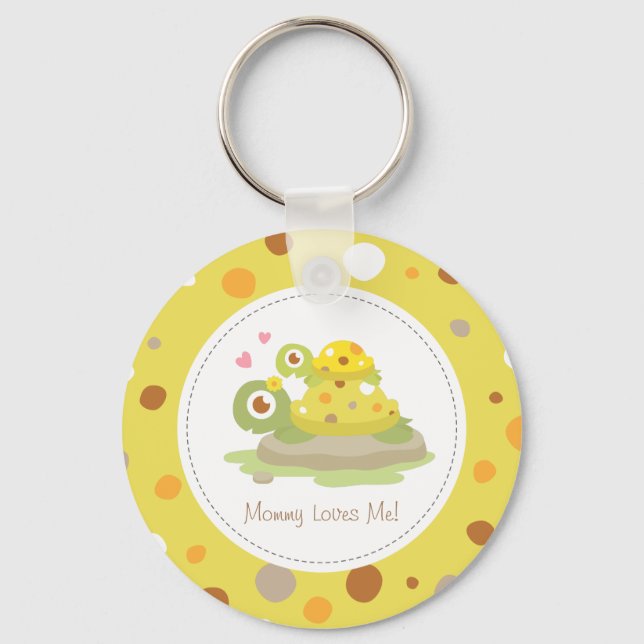 Cute Mom and Baby Turtle Mommy Loves Me Keychain (Front)