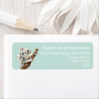 Cute Mom and Baby watercolor Koala on light green 