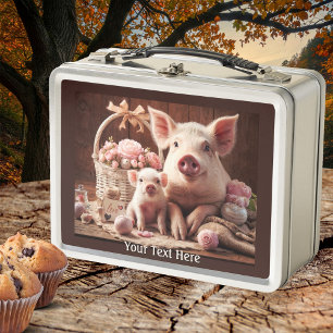 Cute Mom and Child Pig  Metal Lunch Box