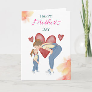 Cute Mom and Daughter Love Illustration Card