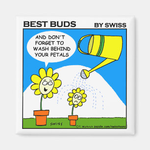 Cute Mom and Kids Bathtime Cartoon Flowers Magnet