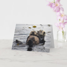 Cute Mom and Pup Sea Otters