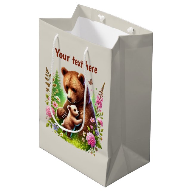Cute Mom baby customizable bear Medium Gift Bag (Front Angled)