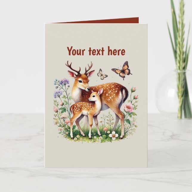 Cute Mom baby deer customizable  Card (Front)