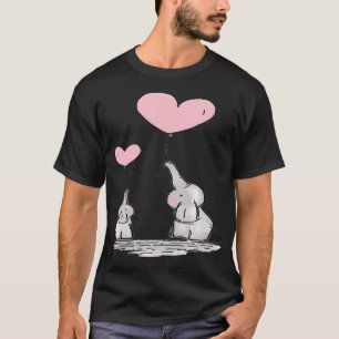 Cute Mom Baby Elephant Pink Heart Balloons T-Shirt